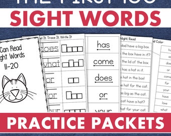 100 Printable Sight Words Worksheets & Flashcards Kindergarten 1st Grade, Practice Sheets, Learn to Read Homeschool Classroom
