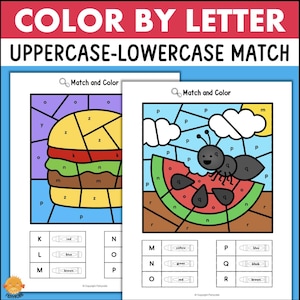 Hojas de trabajo imprimibles para colorear por código del alfabeto de jardín de infantes. Combinación de letras mayúsculas y minúsculas. Reconocimiento de letras.