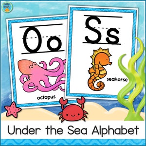 Druckbar UNDER The SEA Ocean Theme ABC Alphabet Posters Buchstaben A bis Z Klassenzimmer Dekor