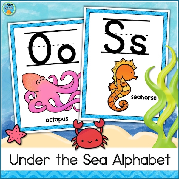 Printable UNDER The SEA Ocean Theme ABC Alphabet Posters Letters A to Z Classroom Decor