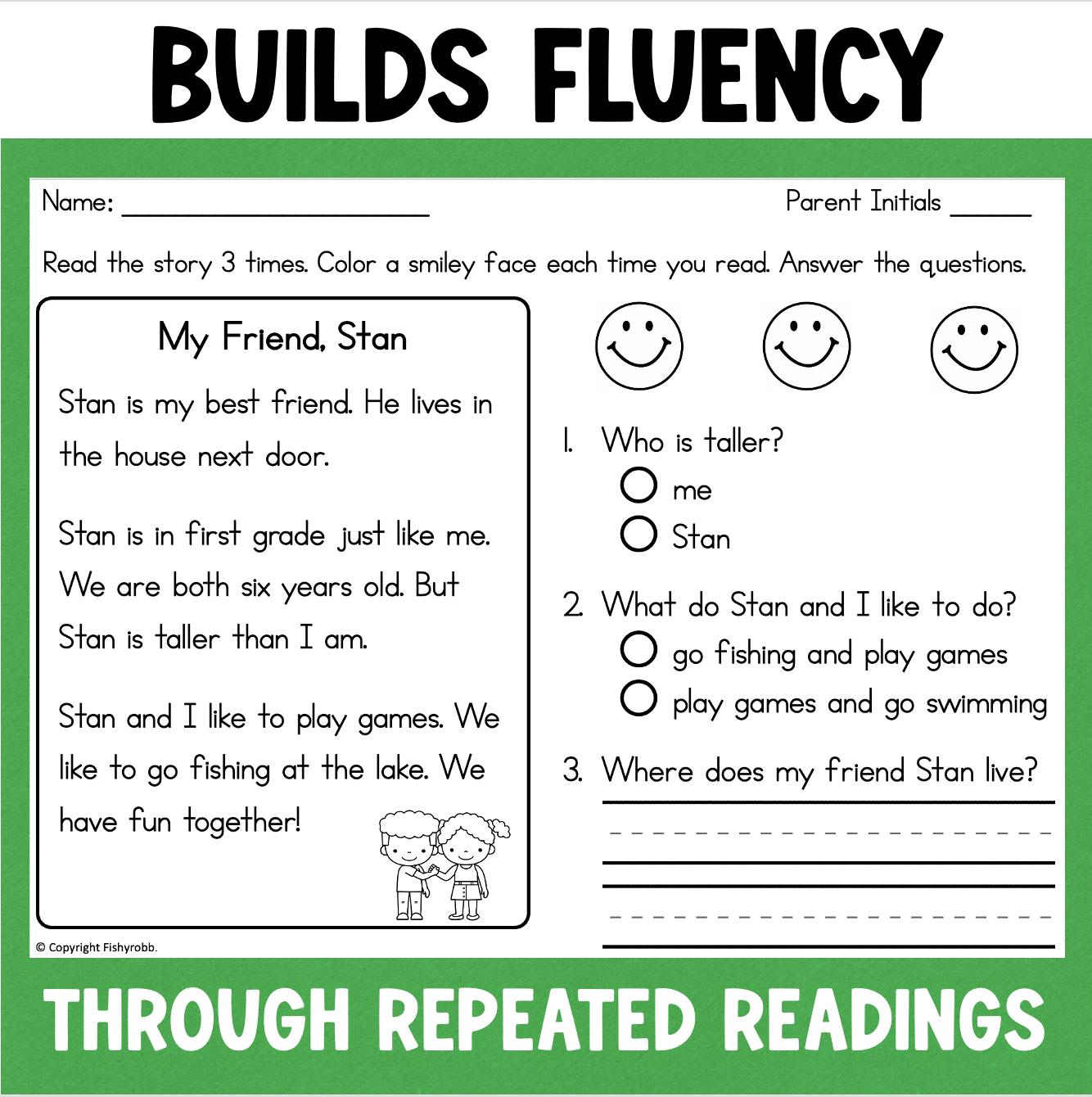 First Grade Reading Comprehension Worksheets Decodable Stories With ...