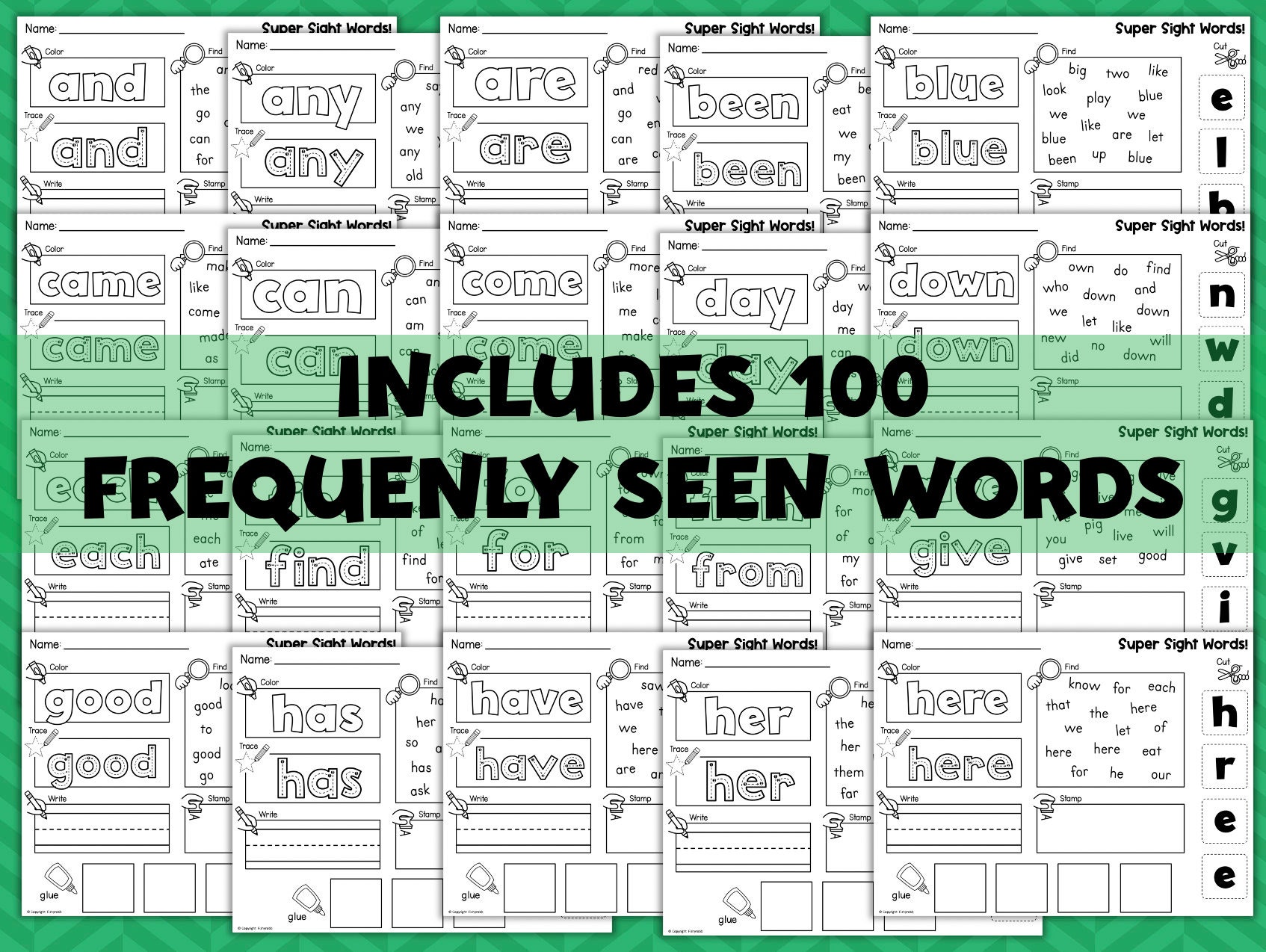 Kindergarten 1st grade sight words 100 practice worksheets etsy