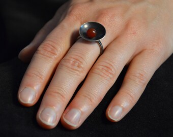 Ring &quot;Kalaha&quot; - silver with stone. Carnelian, handmade, Jewellery Manufactory Amelang&Lietz