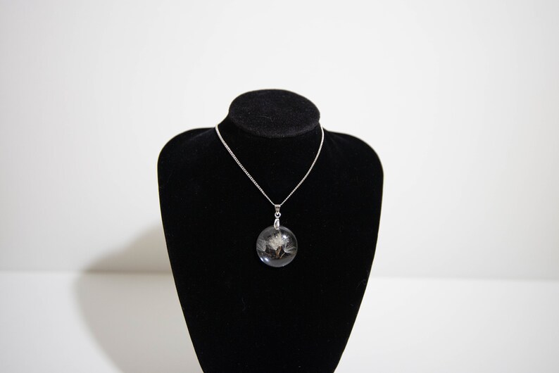 Dandelion wish necklace Terrarium natural flower jewelry. Pressed flower crystal resin drop pendant