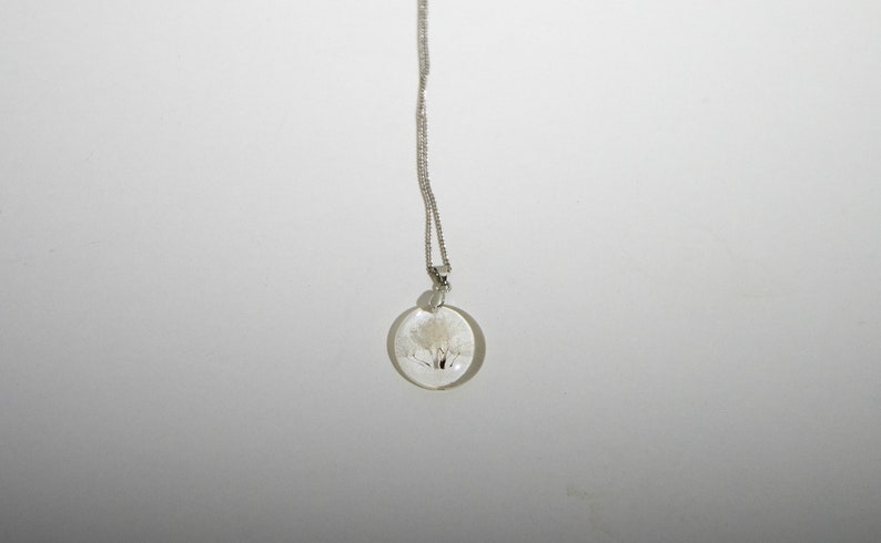 Dandelion wish necklace Terrarium natural flower jewelry. Pressed flower crystal resin drop pendant