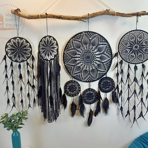 Set Black dreamcatchers wall hanging ,black dreamcatcher set- bohemian dreamcatcher/vintage dreamcatcher wall hanging handmade dreamcatcher