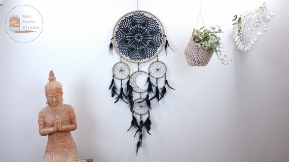 Boho Handwoven Black Round Macrame Dream Catcher - Feel Good Decor