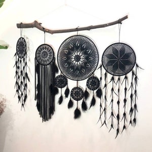 Black dream catchers wall hanging -black dreamcatcher set- bohemian dreamcatcher/vintage dreamcatcher wall hanging - handmade dreamcatcher