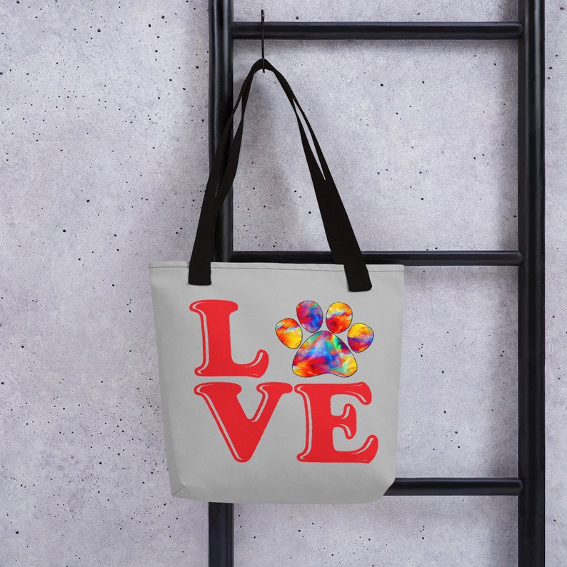 ALL proceeds to CARES non-profit pet rescue rescue fundraiser love tote dog lover Love Paw Print Tote bag Love Paw Print stacked tote