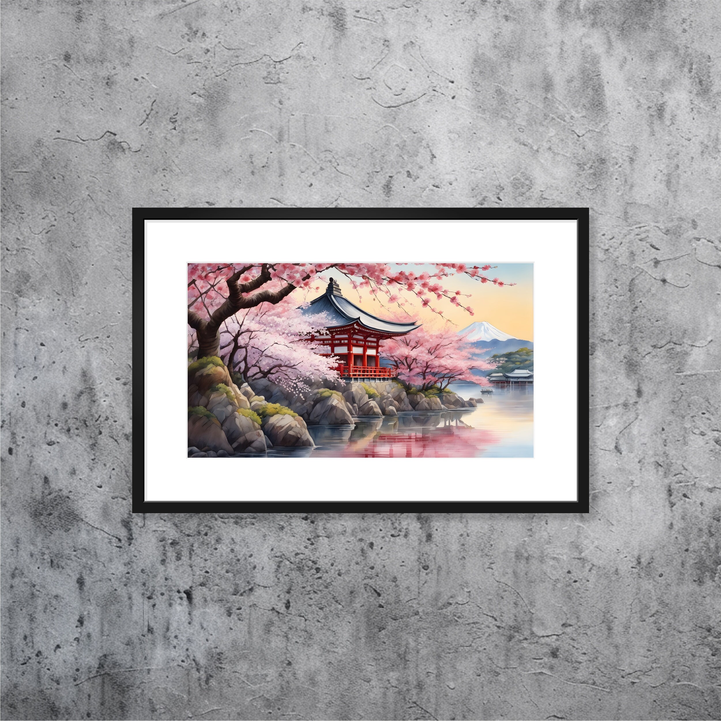 Japan Temple Water Cherry Tree Abstract Watercolor Painting - Etsy