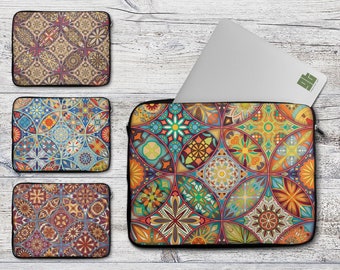 Laptop Tote Bag with Ethnic Floral Pattern with Mandalas Print,Carrying Shoulder Bags Casual Canvas Business Work Tote Bag Briefcase for Computer School Office