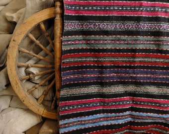 4yds/30" vintage hemp rug, colorful handmade rag rug, antique striped mat, handwoven country runner