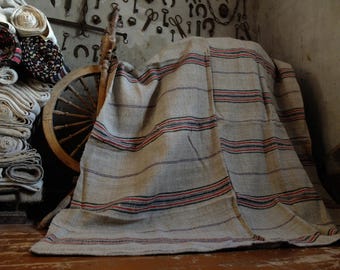 72"/65" handwoven pure hemp rug, striped herringbone pattern rag rug, farmhouse natural hemp sheet, antique rustic rug, wall covering