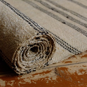 4.75yds/25.6 pure hemp rug runner, antique homespun hemp mat, handwoven striped country runner zdjęcie 1