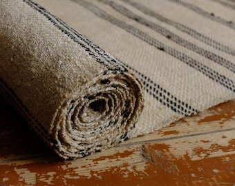 4.75yds/25.6" pure hemp rug runner, antique homespun hemp mat, handwoven striped country runner