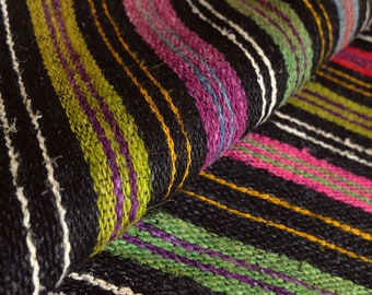 74"/51" vintage hemp sheet, hand-loomed striped hempen rug, antique country throw, handwoven hemp colorful covering