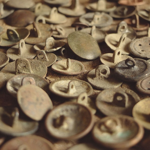 Antique bronze buttons, Vintage metal buttons, Old plain brass buttons