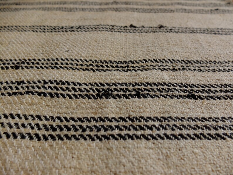 4.75yds/25.6 pure hemp rug runner, antique homespun hemp mat, handwoven striped country runner zdjęcie 6