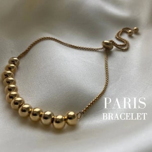 Pulsera de perlas, oro o plata, cuentas de acero inoxidable, pulsera ajustable, collar simple, delicada, capas de pulsera, vida cotidiana • Pulsera Paris