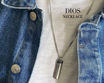 Cross Necklace Men, Rectangle, Religious, Prayer, Religion, Men&#39;s Jewelry, Engraving, Stainless Steel, Gold, Silver, Simple, Heavy • Dios Necklace