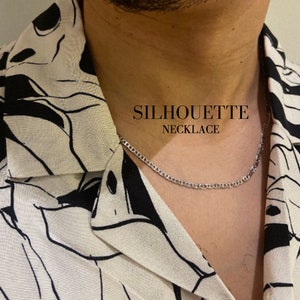 Lightweight men&#39;s necklace, stainless steel, simple, man, silver, simple jewelry, minimalist, elegant, thin necklace • Silhouette Necklace