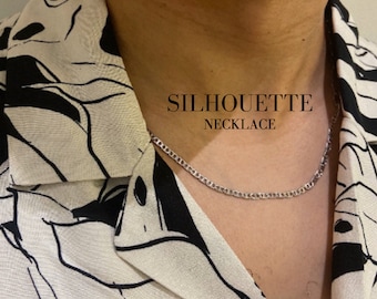 Lightweight men&#39;s necklace, stainless steel, simple, man, silver, simple jewelry, minimalist, elegant, thin necklace • Silhouette Necklace