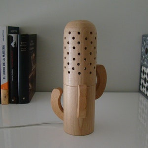 Cactus lamp. Cactus shaped wooden bedside/desk lamp for reading or ambient light.
