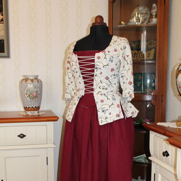 Zweiteiliges Kleid Beere im Stil des 18. Jahrhunderts Baumwolle Leinen Outlanderkleid