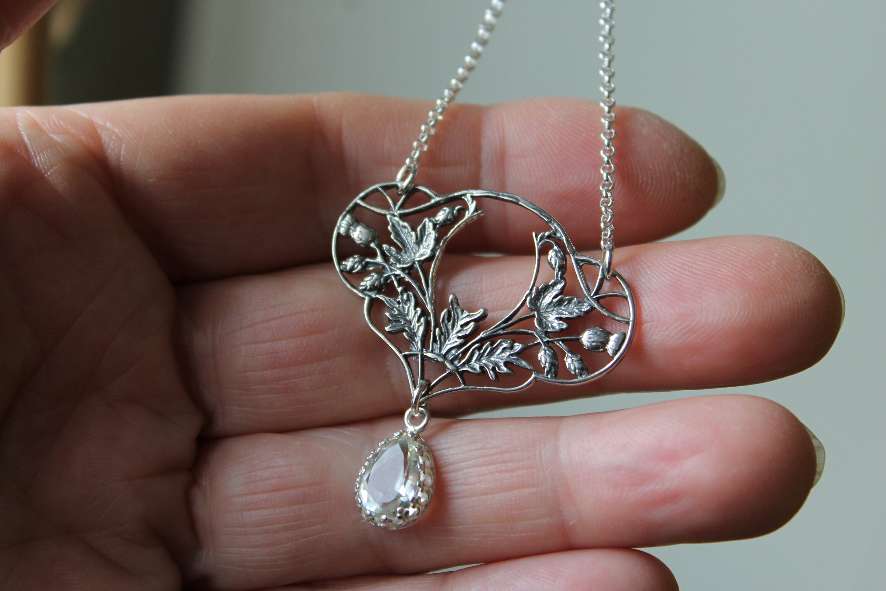 本物のプラシオライトスターリングシルバーを使用したアールヌーボー