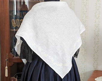 Fichu shawl made of light linen with white embroidery