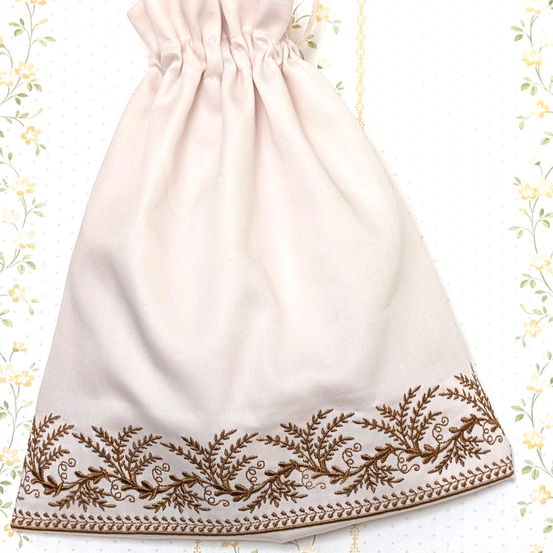 Small Reticule Regency Bag With Gold Embroidery and Silk Ribbon - Etsy