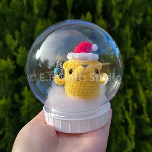 Amigurumi Cute Chibi Santa Dog Christmas Snowglobe Crochet Plushie READY TO SHIP