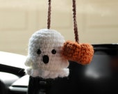 Amigurumi Ghost and Pumpkin Halloween Car Rear View Mirror Accessory READ DESCRIPTION