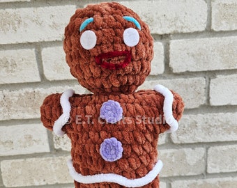 Amigurumi Christmas Fluffy Gingy the Gingerbread Man Crochet Doll READY TO SHIP