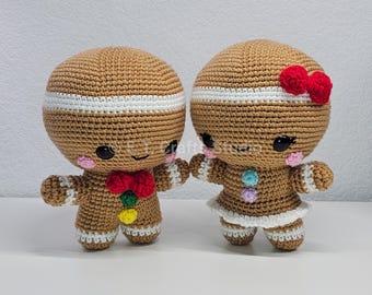 Amigurumi Cute Sugar & Spice the Gingerbread Twins Christmas Crochet Stuffed Toy Plushies | READY TO SHIP