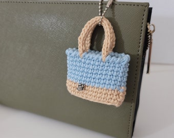 Crochet Miniature Beach Bag Keychain READY TO SHIP