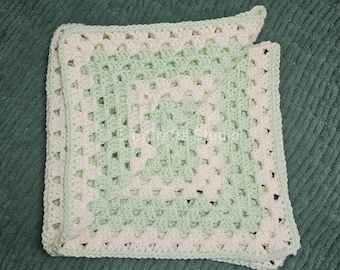 Crochet Mint Green and Cream Granny Square Handmade Blanket | Baby Shower | READY TO SHIP
