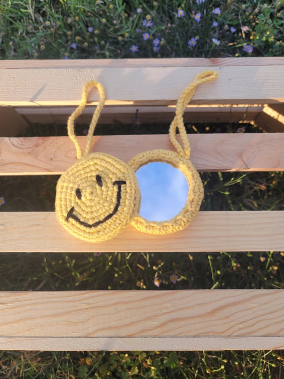 Elena Handbags Crochet Smiley Face Round Bag