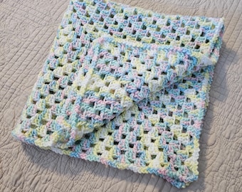 Crochet Granny Square Handmade Baby Blanket | Cute Pastel Theme Baby Shower | Nursery Room Decor | READY TO SHIP