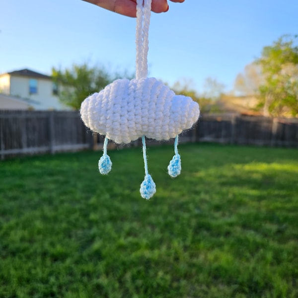 Amigurumi Cloud with Raindrops April Showers Car Rear View Mirror Accessories *MADE TO ORDER*