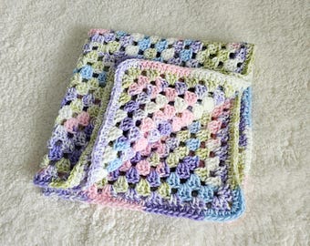 Crochet Granny Square Handmade Baby Blanket | Cute Pastel Theme Baby Shower | Nursery Room Decor | READY TO SHIP
