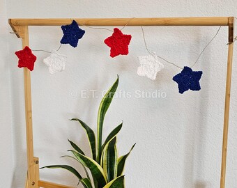 Crochet Red, White & Blue Party Garland | Memorial Day Room Decoration | READY TO SHIP