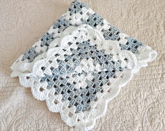 Crochet Granny Square Handmade Baby Blanket | Cute River Blue Theme Baby Shower | Nursery Room Decor | READY TO SHIP
