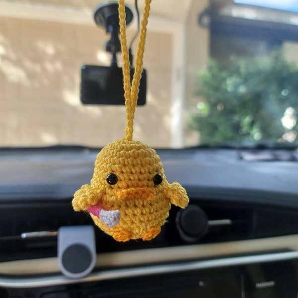 Amigurumi Cute Duck With Knife Car Rear View Mirror Accessory MADE TO ORDER
