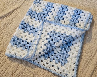 Crochet Granny Square Handmade Baby Blanket | Blue Coastal Theme Baby Shower | Nursery Room Decor | READY TO SHIP