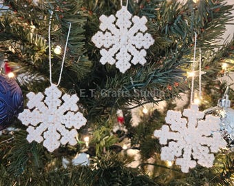 Set of 6 Needlepoint White Snowflake Christmas Ornaments | Plastic Canvas Christmas Tree Decorations | READY TO SHIP