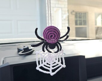 Amigurumi Hanging Purple Spider Web Crochet Plushies | Car Accessories | READY TO SHIP