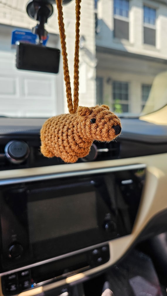 Amigurumi Cute Small Capybara and Orange Car Rear View Mirror Accessories  MADE TO ORDER