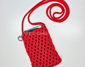 Crochet Red Crossbody Phone Bag | READY TO SHIP