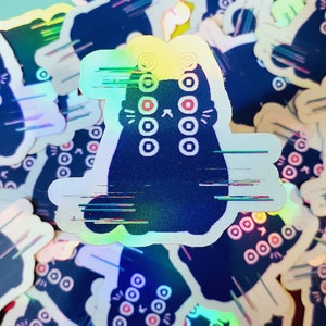 Glitchcore Kitten Holographic Vinyl Stickers